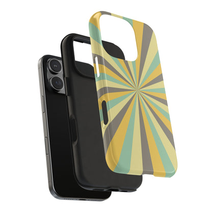 Vintage Sunburst Rays iPhone Case – Bold 70s-Inspired Burst in Yellow, Mint, and Gray