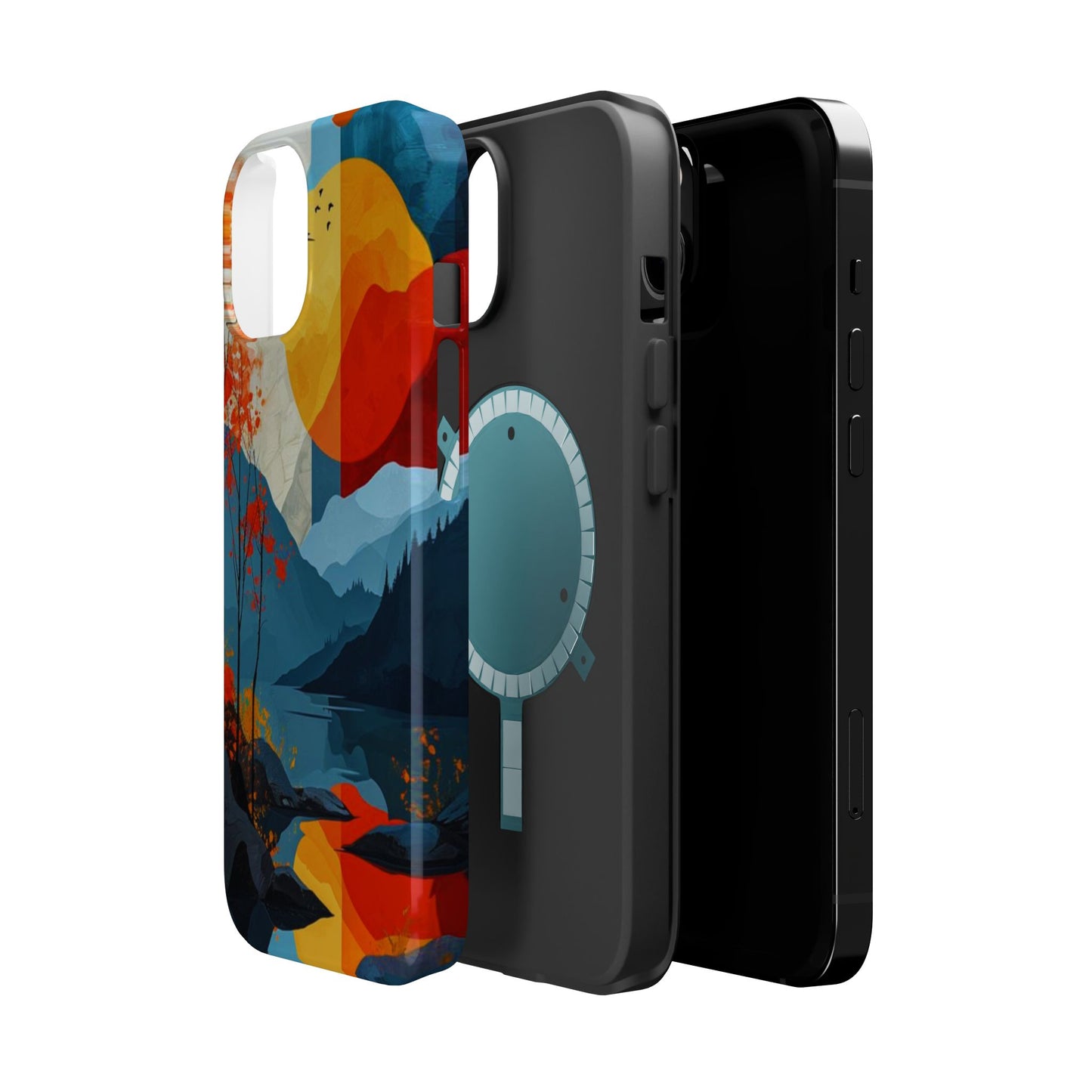 Abstract Autumn Landscape MagSafe iPhone Case – Bold Colorful Sunset Design, Dual-Layer Protection