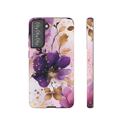 Elegant Purple & Gold Floral Samsung Galaxy Case - Luxe Flower Design