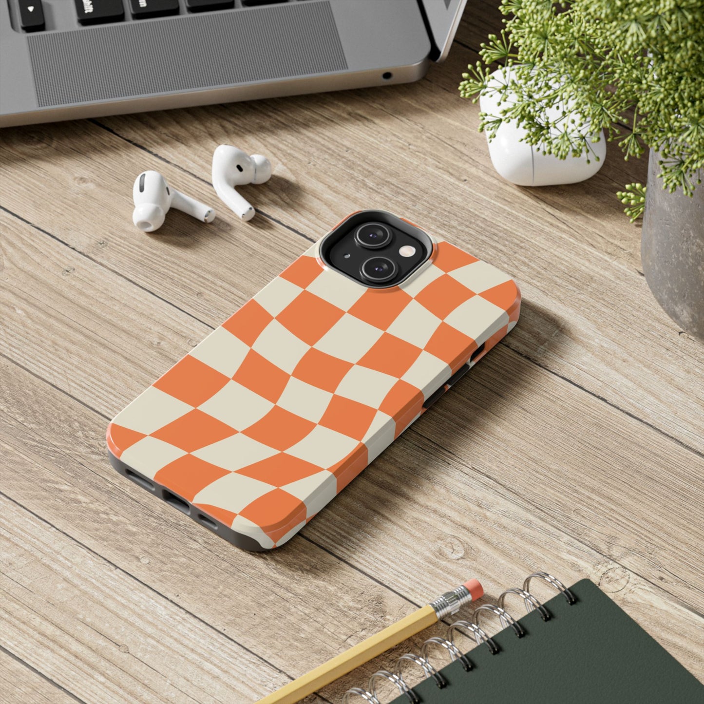 Wavy Retro Checkerboard iPhone Case – Shockproof, Matte Finish, Dual-Layer Protection