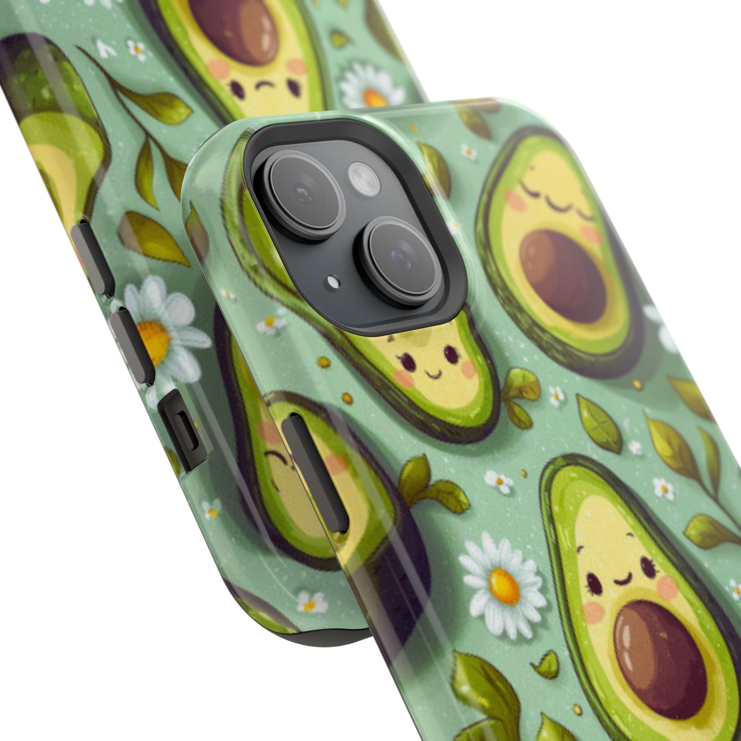 Cute Avocado MagSafe iPhone Case – Adorable Kawaii Avocados with Daisies, Shock-Resistant