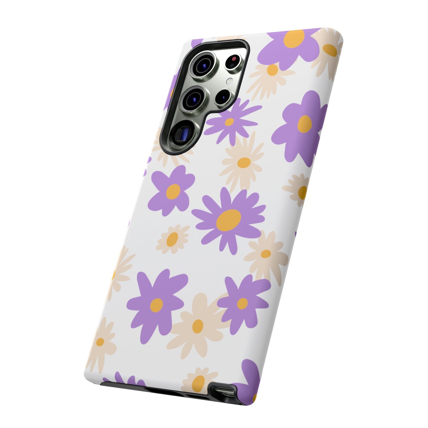 Retro Daisy Flower Samsung Galaxy Case – Pastel Purple & Cream Floral Design with Matte Finish