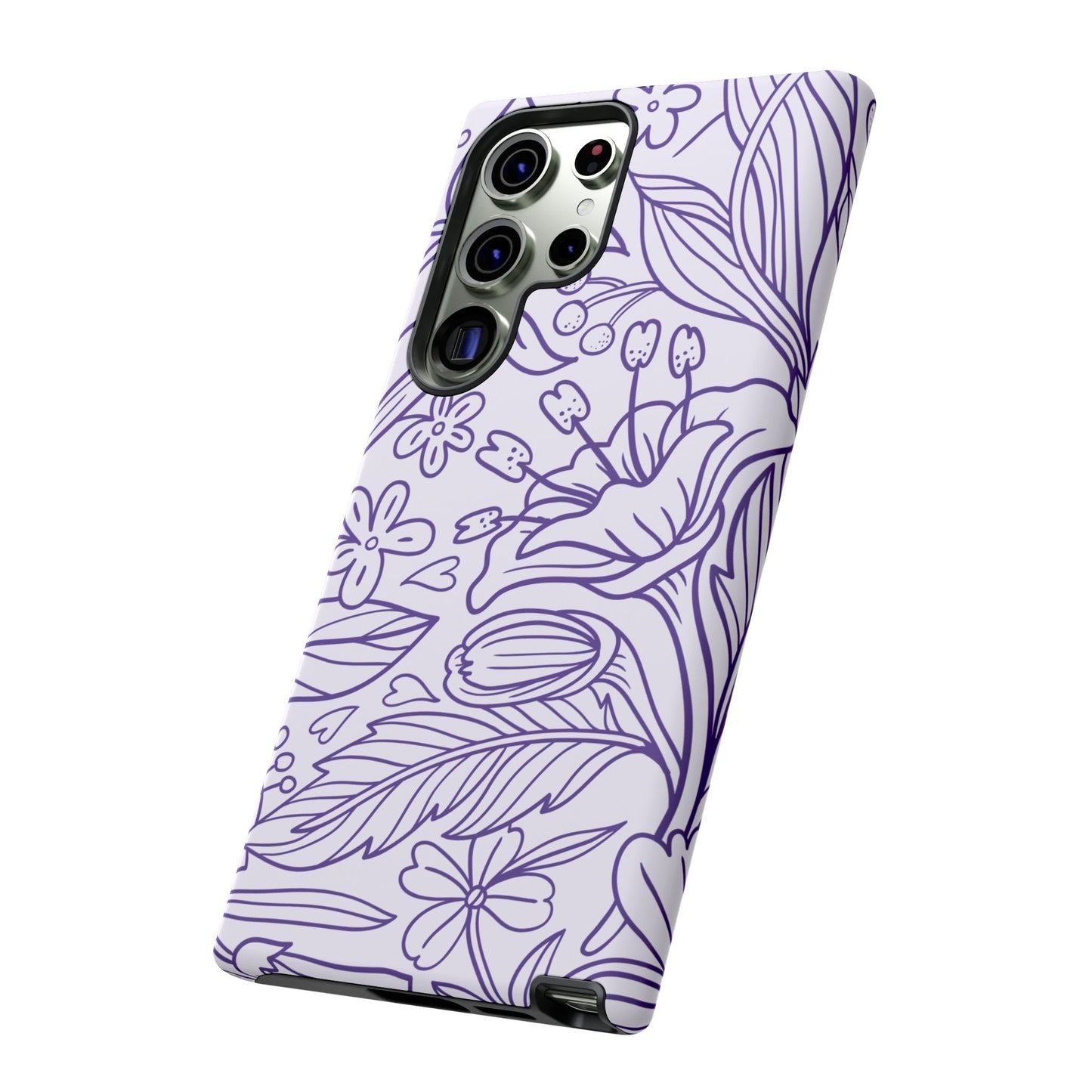 Lavender Floral Line Art Tough Samsung Galaxy Case – Minimalist Botanical Design with Dual-Layer Protection