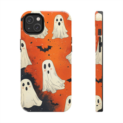 Spooky Ghosts & Bats iPhone Case – Vibrant Orange Halloween Design