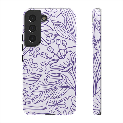 Lavender Floral Line Art Tough Samsung Galaxy Case – Minimalist Botanical Design with Dual-Layer Protection