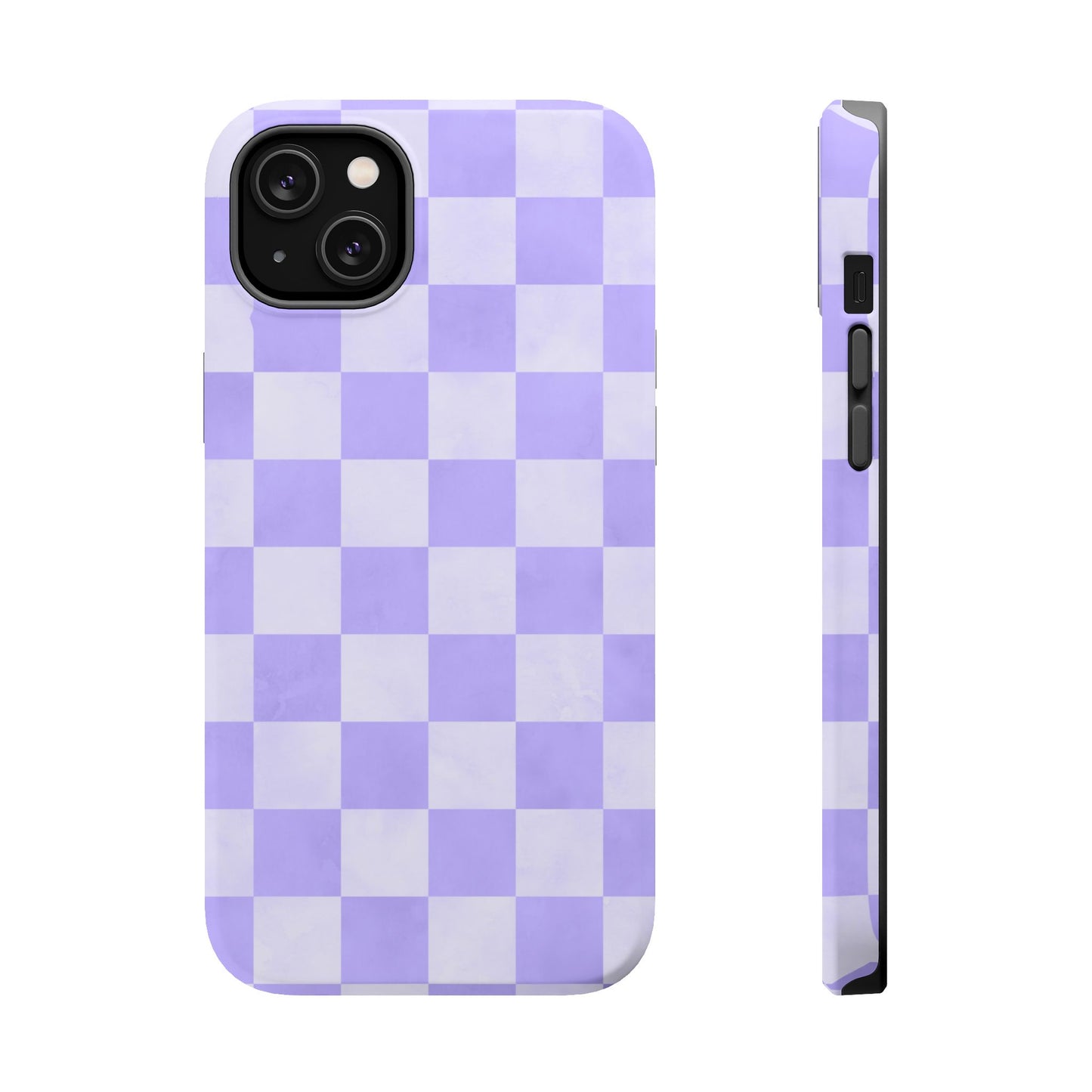 Lavender Checkerboard MagSafe iPhone Case – Shockproof, Smooth Matte Finish, Dual-Layer Design