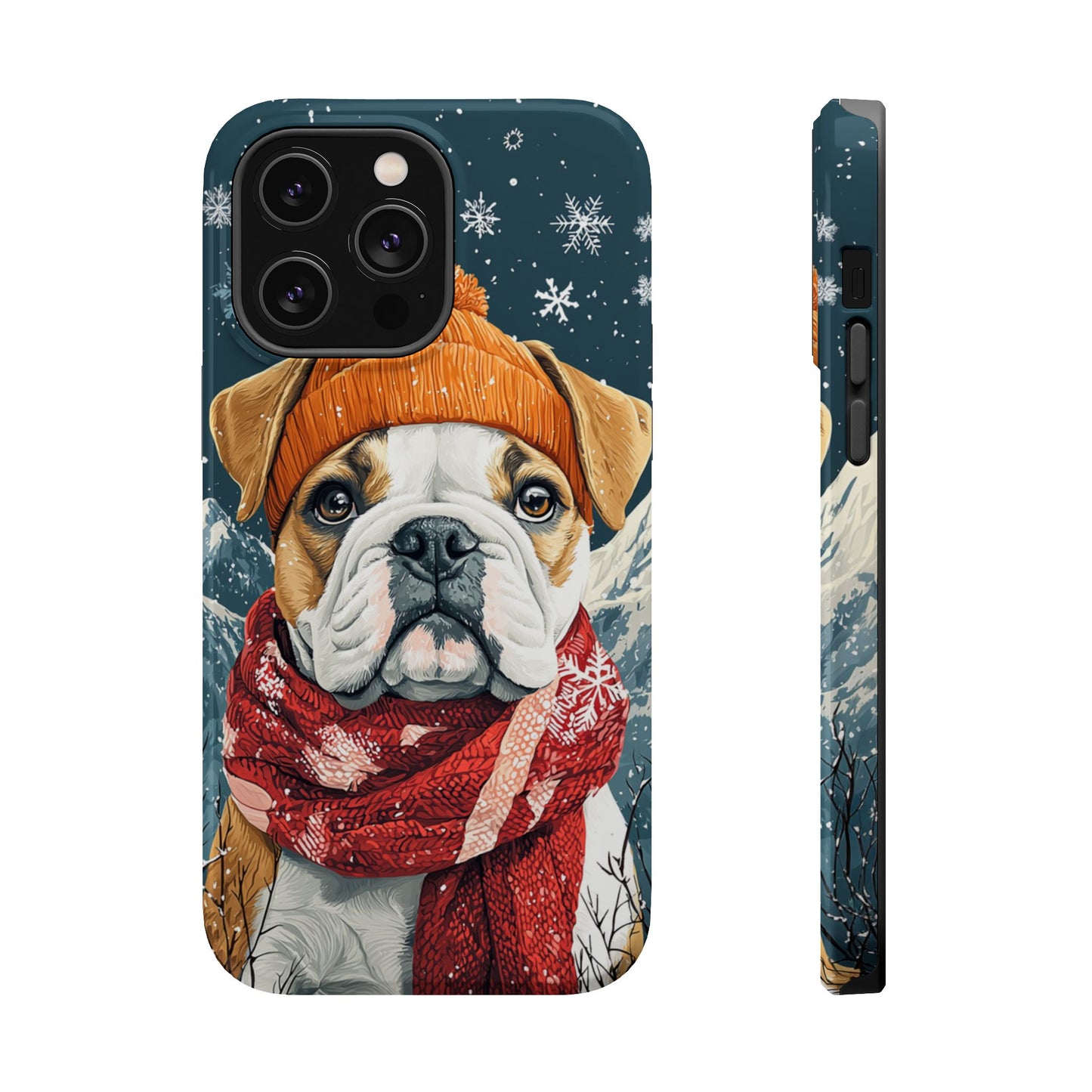 Cozy French Bulldog MagSafe iPhone Case – Rustic Fireplace Protective Cover