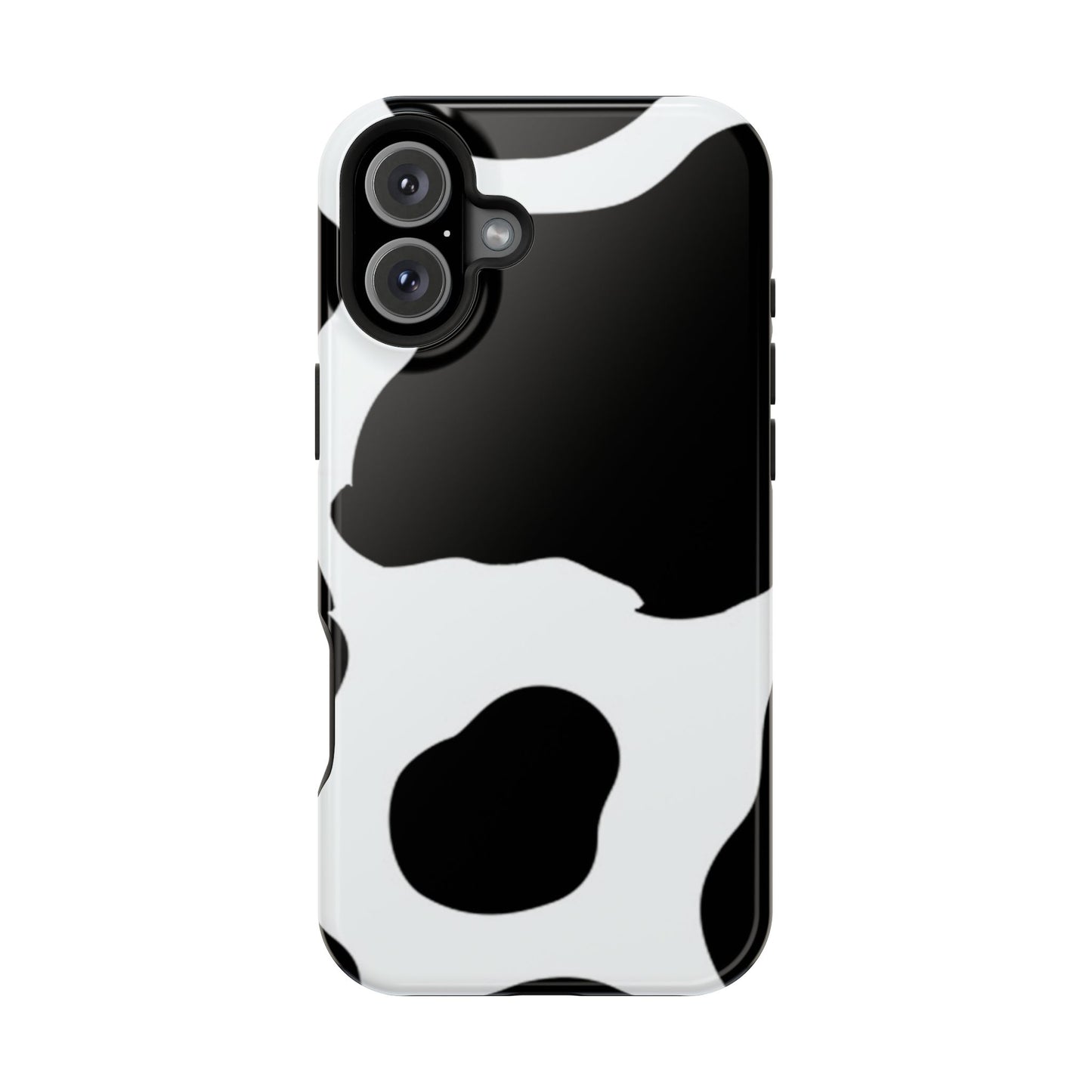 Bold Black and White Cow Print Tough MagSafe iPhone Case – Modern Animal Pattern with Dual-Layer Protection