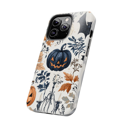 Vintage Halloween iPhone Case – Dark Jack-o'-Lanterns, Bats, and Autumn Leaves Design