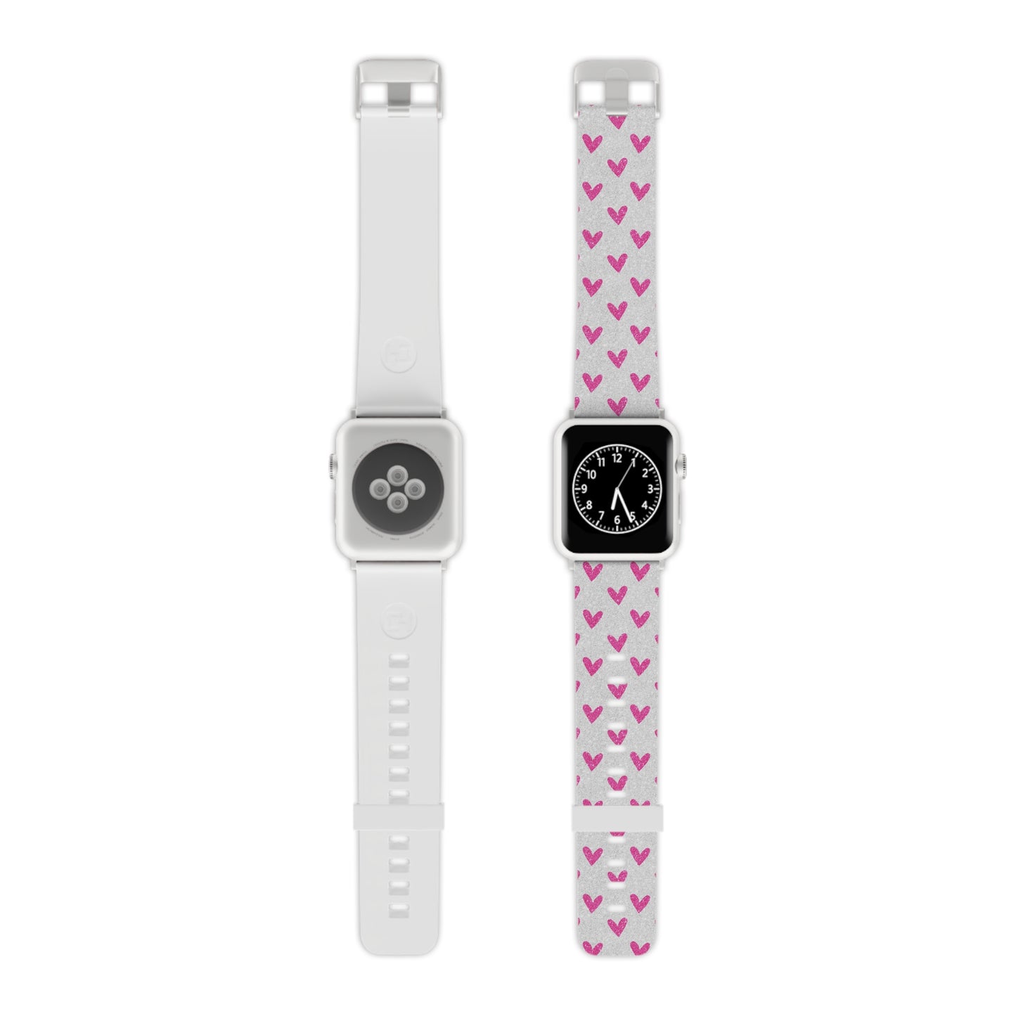 Pink Hearts on Glitter Silver Apple Watch Band