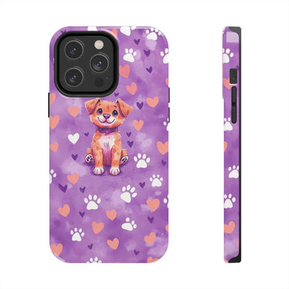 Cute Puppy iPhone Case - Adorable Pet Design with Hearts & Paw Prints, Protective Cover