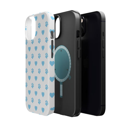 Blue Paw Prints & Hearts – MagSafe iPhone Case with Adorable Pet-Lover Design