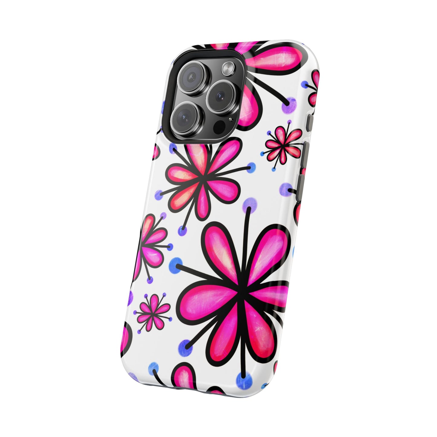 Pink Retro Bloom MagSafe iPhone Case – Ultra-Slim Design, Glossy Finish