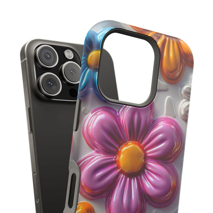 Glossy 3D Floral MagSafe iPhone Case – Colorful Flower Pattern, Durable Protection