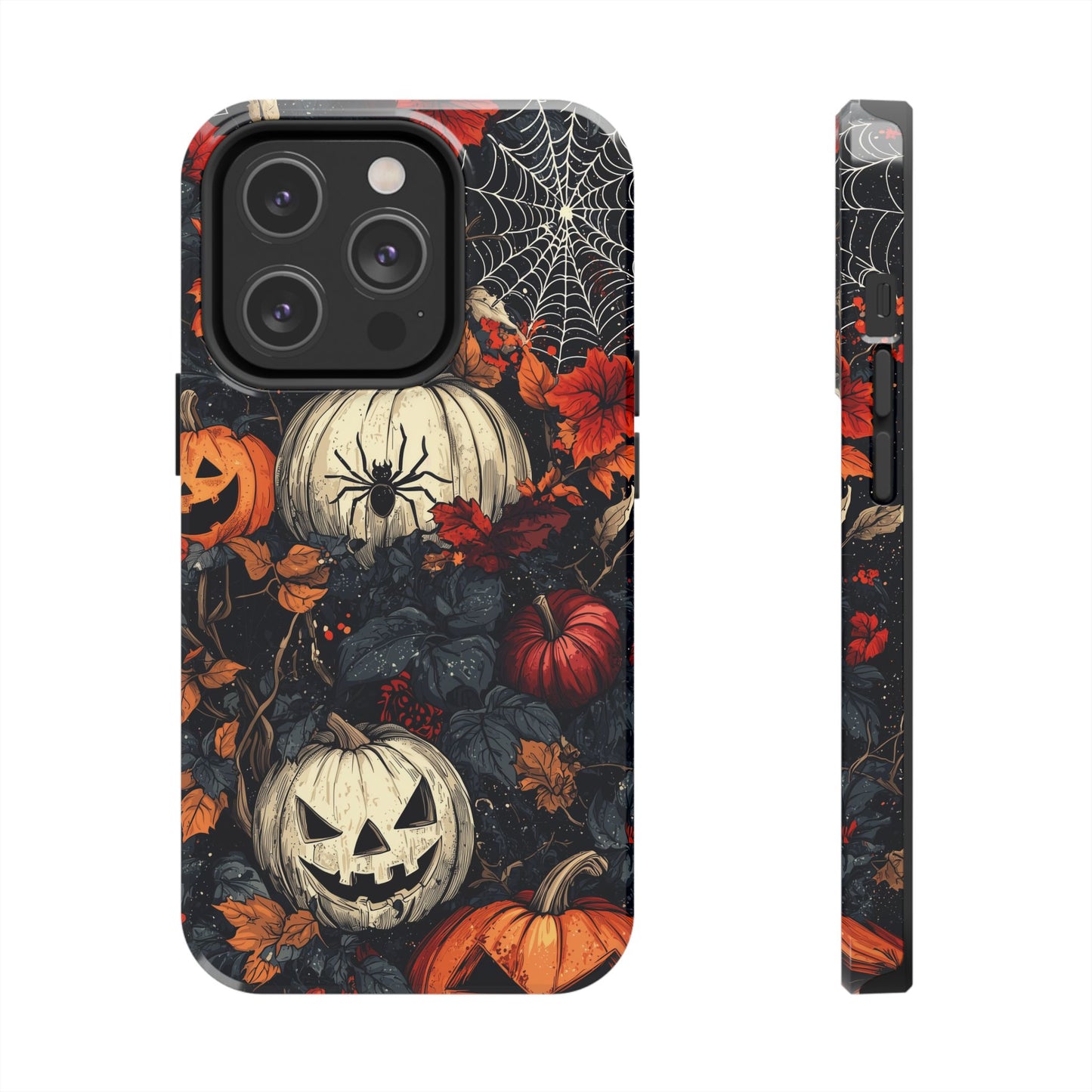 Hauntingly Elegant Halloween iPhone Case – Pumpkins, Spiders, and Autumn Leaves Design - BOGO Cases