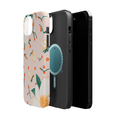 Elegant Magnolia Blossom Tough MagSafe iPhone Case – Soft Blush Background, Shock-Resistant Design