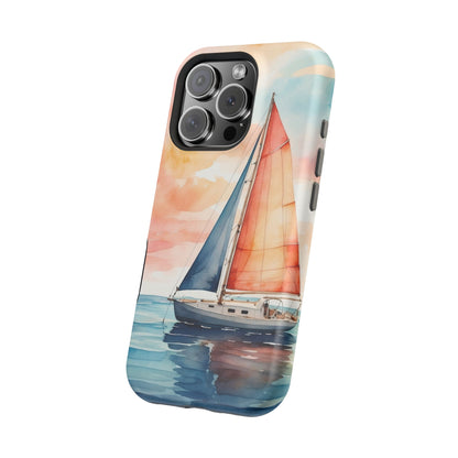 Sunset Sail MagSafe iPhone Case – Watercolor Sailboat and Sky Design