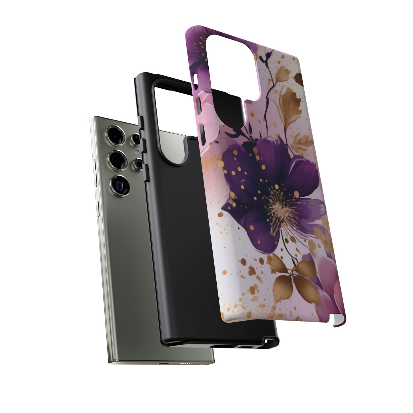 Elegant Purple & Gold Floral Samsung Galaxy Case - Luxe Flower Design