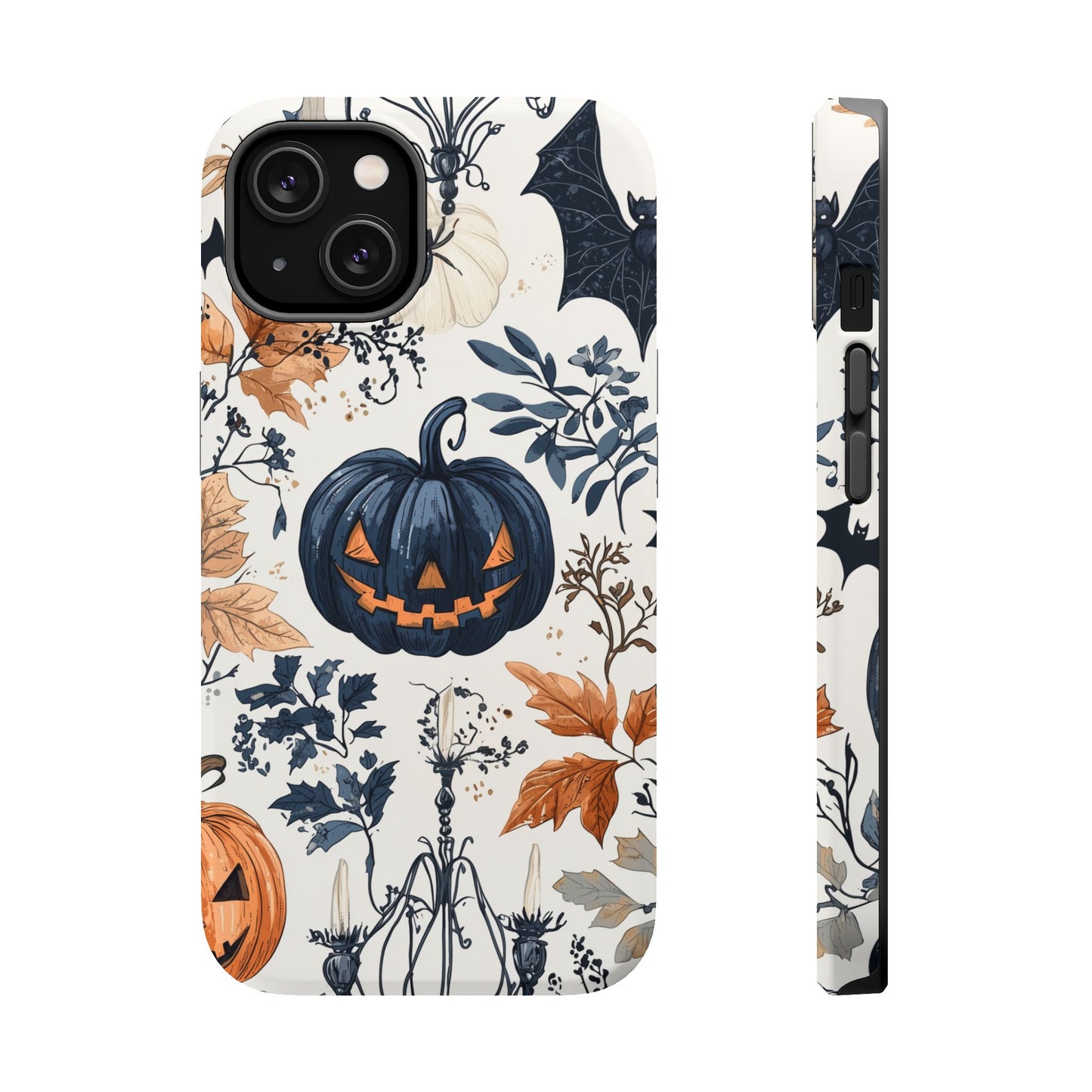 Vintage Halloween MagSafe iPhone Case – Dark Jack - o' - Lanterns, Bats, and Autumn Leaves Design - BOGO Cases