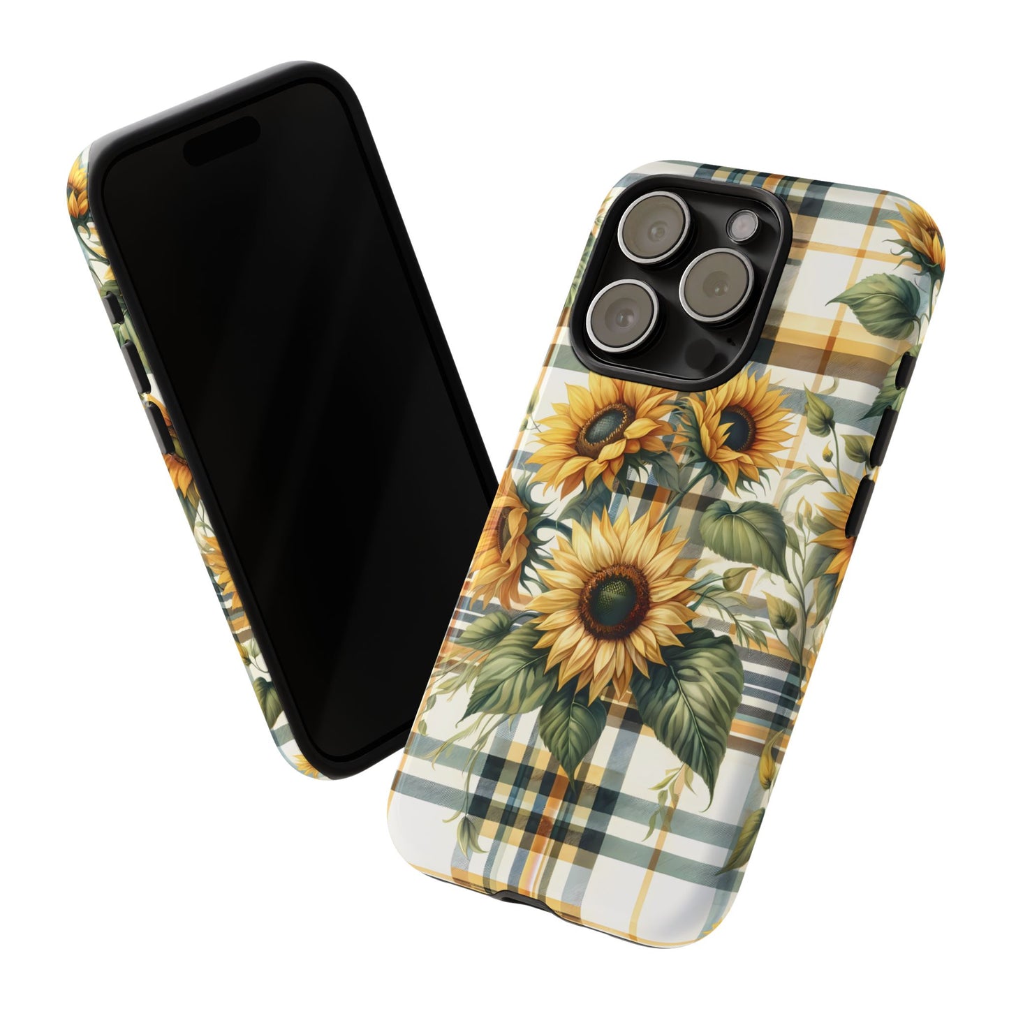 Cute Sunflower Phone Case - Sunny Blossom Plaid - Checkered Sunflowers Phone Case for iPhone & Samsung. Be Happy With These Bright Colors!