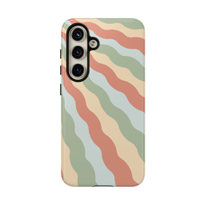 Earthy Retro Waves Samsung Galaxy Case – 70s-Inspired Wavy Stripes in Soft Green, Cream, and Rust