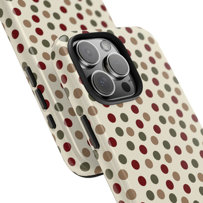 Festive Red & Green Polka Dots on Cream – iPhone Case