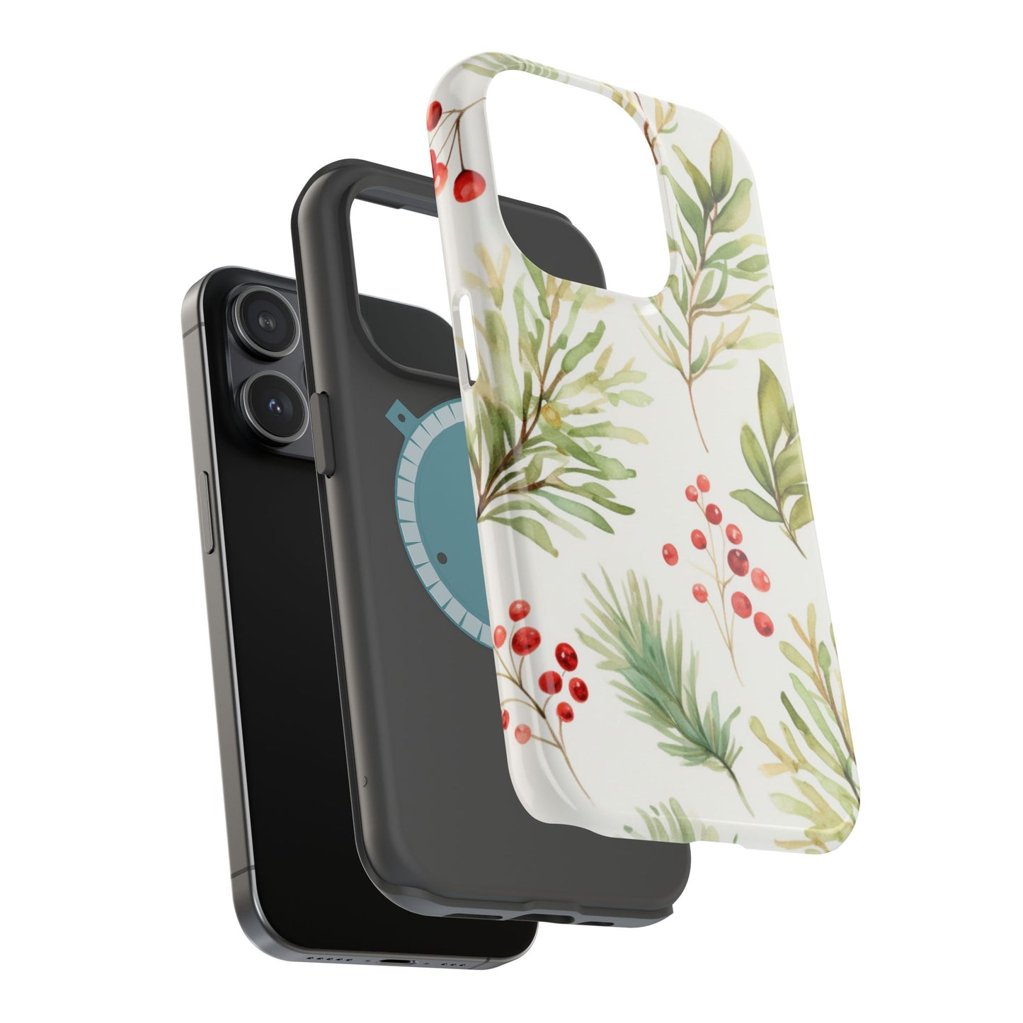 Winter Greenery & Berry Watercolor – MagSafe iPhone Series Case