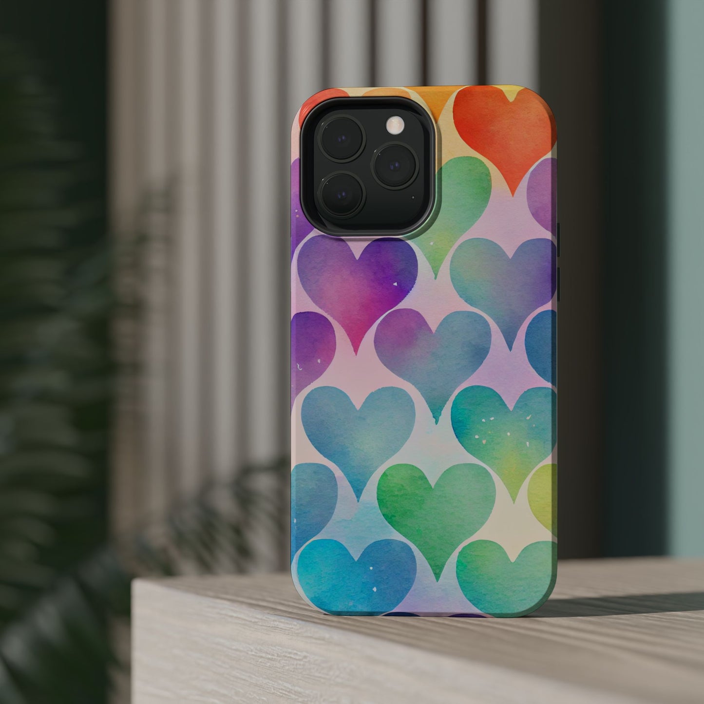 Rainbow Hearts Watercolor iPhone Case – Slim Design, Glossy Finish