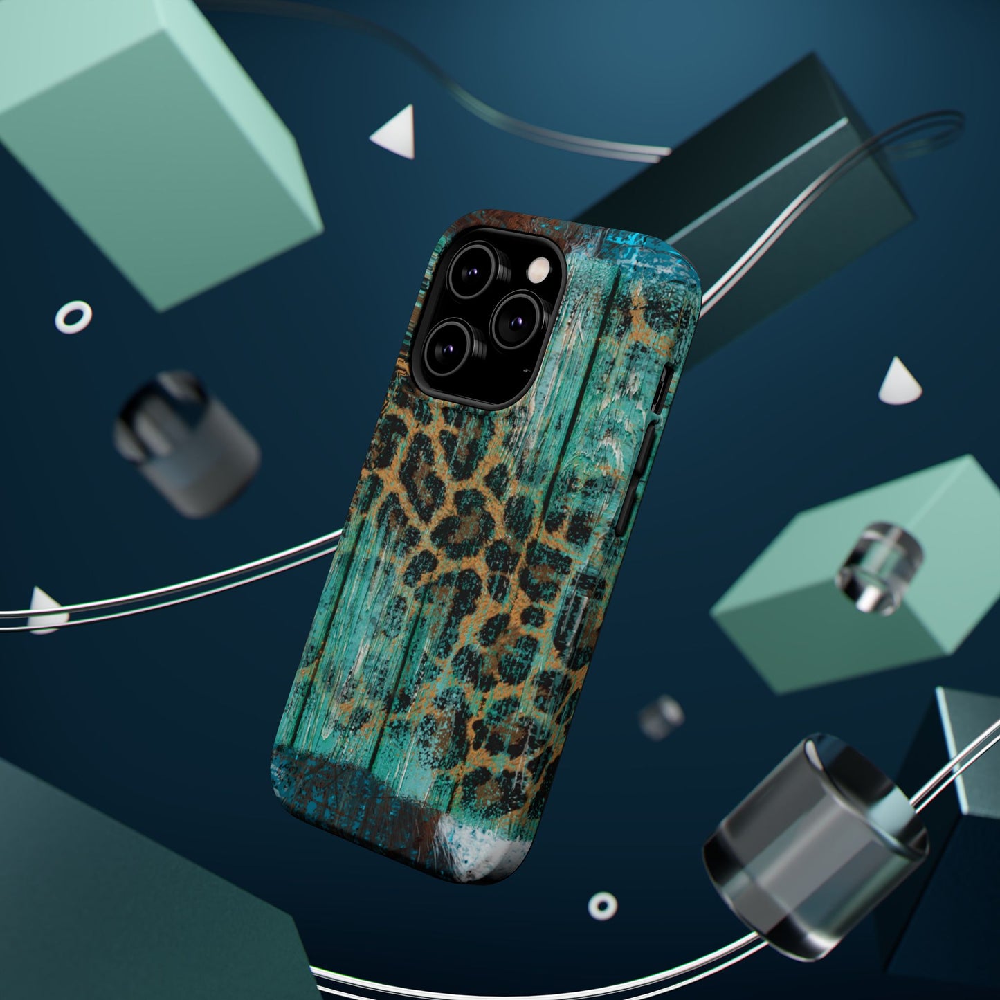 Turquoise Rustic Leopard Wood - MagSafe  iPhone Series Case