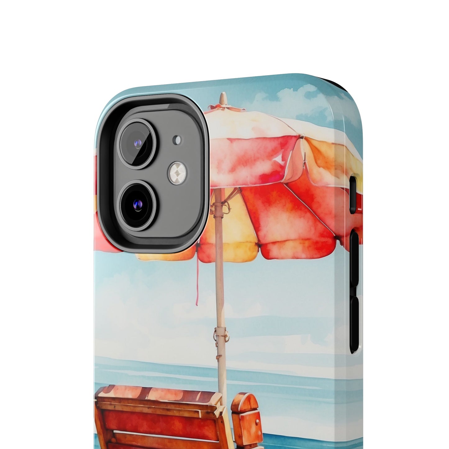 Beachfront Sunset Lounge iPhone Case – Vibrant Watercolor Design