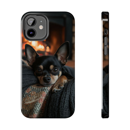 Cozy Chihuahua Fireplace iPhone Case – Warm and Stylish Design