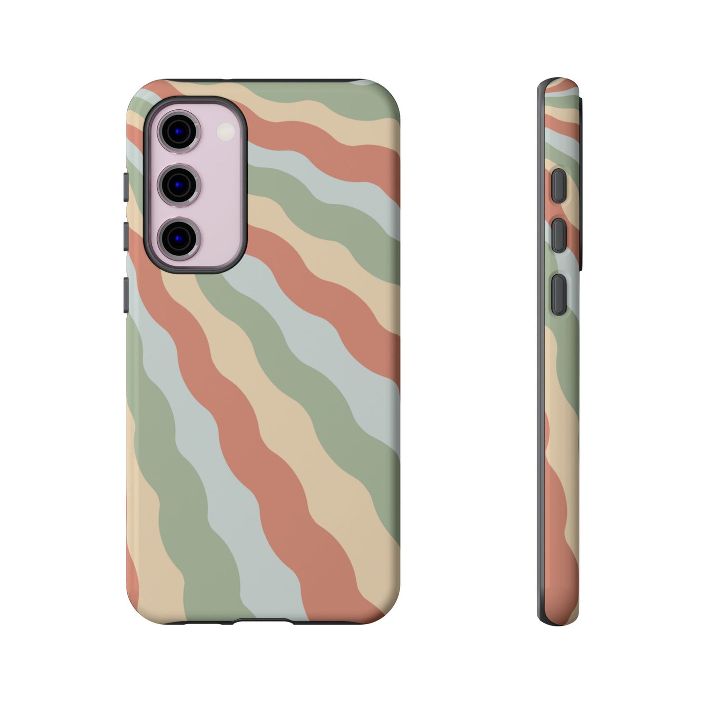 Earthy Retro Waves Samsung Galaxy Case – 70s-Inspired Wavy Stripes in Soft Green, Cream, and Rust