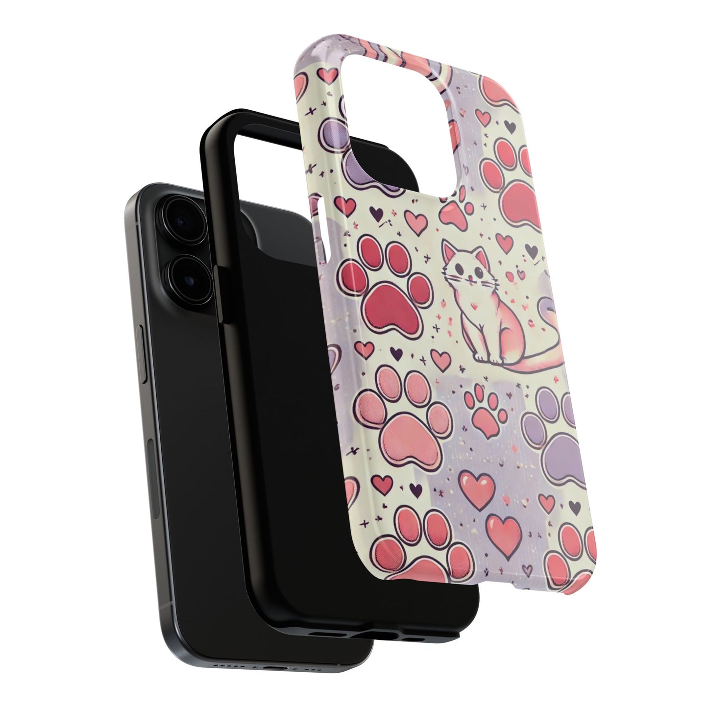 Cute Cat and Paw Print iPhone Case - Pet Lover’s Protective Cover