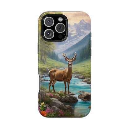 Alpine Serenity – Stag in Mountain Bliss MagSafe iPhone Cases