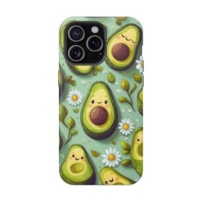 Cute Avocado MagSafe iPhone Case – Adorable Kawaii Avocados with Daisies, Shock-Resistant