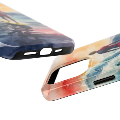 Surfer’s Sunset Wave iPhone Case – Vibrant Watercolor Design