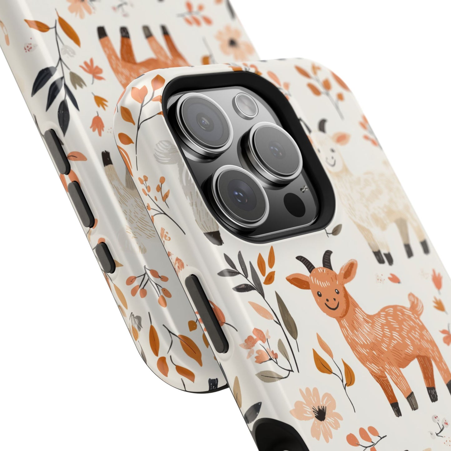 MagSafe iPhone Case: Smiley Goats & Dried Flowers – Vintage Charm