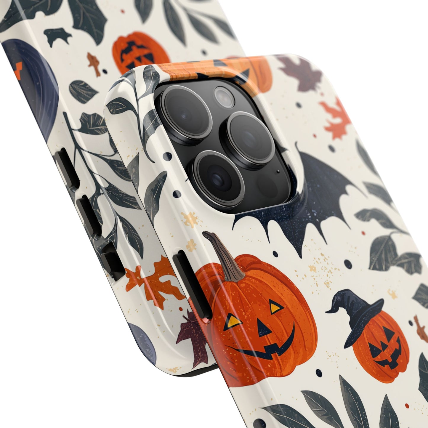 Spooky Halloween iPhone Case – Pumpkins, Bats, and Spider Design