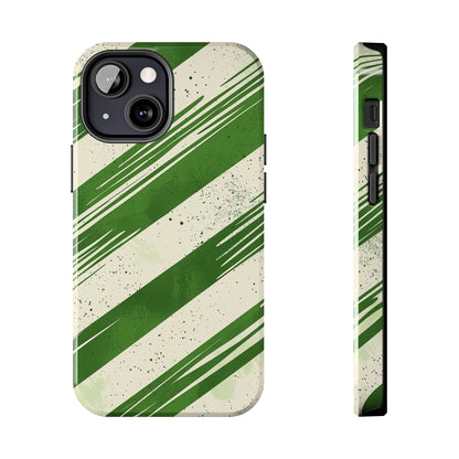 Green Stripes iPhone Case – Bold Diagonal Brushstroke Design - BOGO Cases