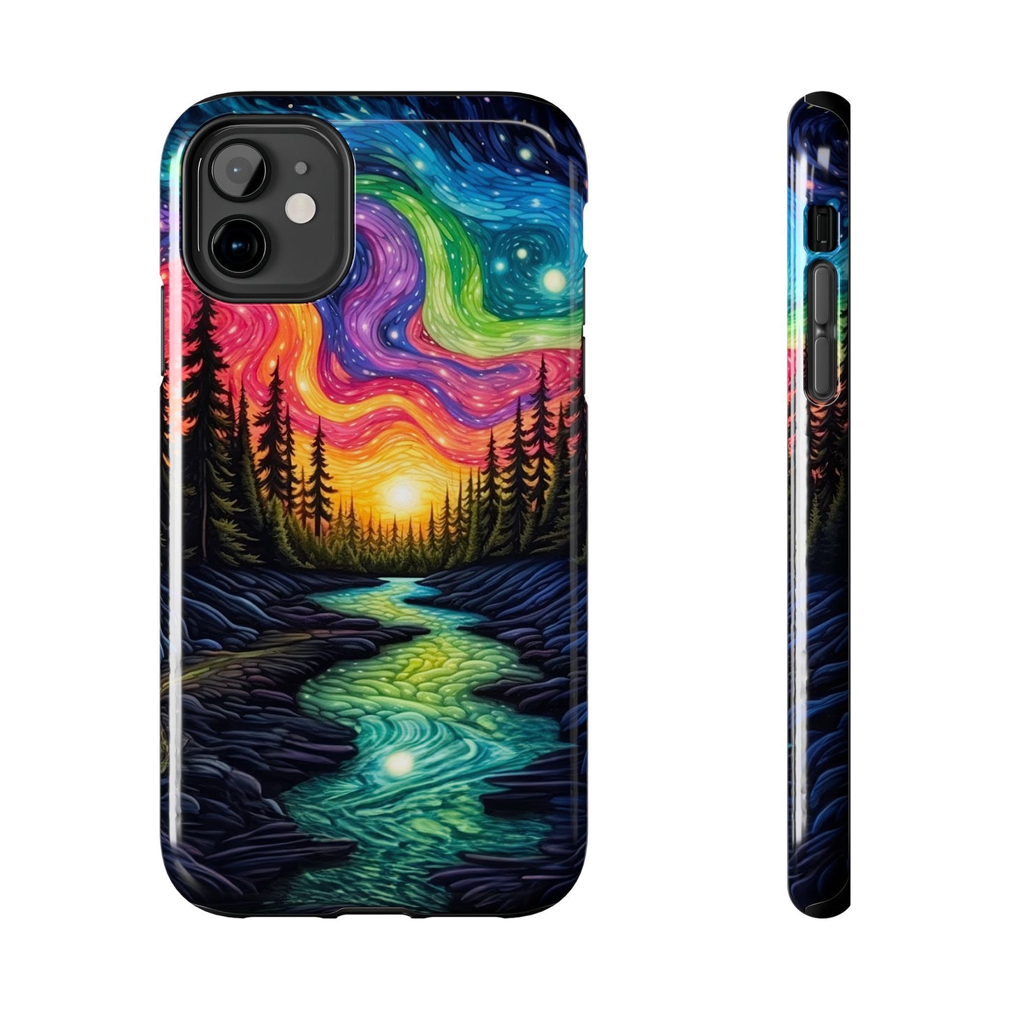 Celestial Nightscape iPhone Case – Vibrant River and Starry Sky Design