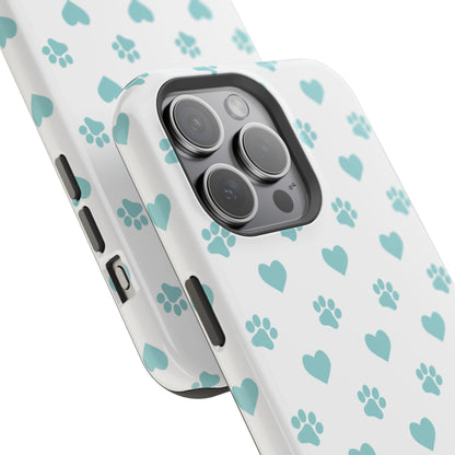 Mint Green Paw Print & Heart MagSafe Case – Pet Lover’s Magnetic Style