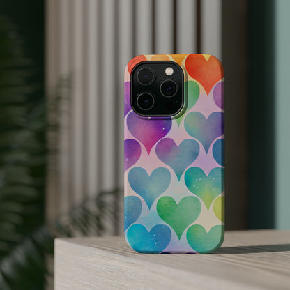 Rainbow Hearts Watercolor iPhone Case – Slim Design, Glossy Finish