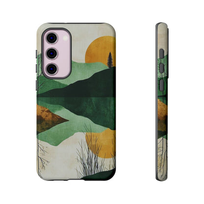 Retro Mountain Sunrise Samsung Galaxy Case – Minimalist Landscape Design, Dual-Layer Protection