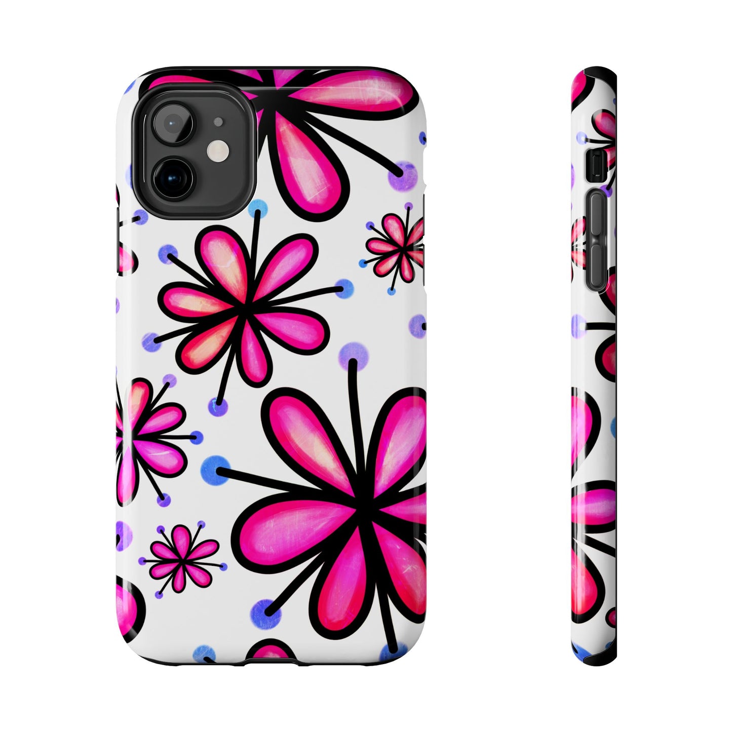 Pink Retro Bloom iPhone Case – Ultra-Slim Design, Glossy Finish