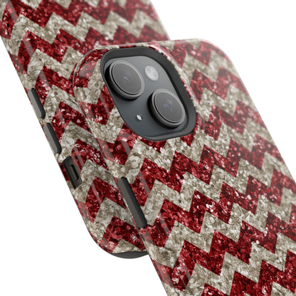 Sparkling Red & White Chevron – Glitter Illusion MagSafe iPhone Case