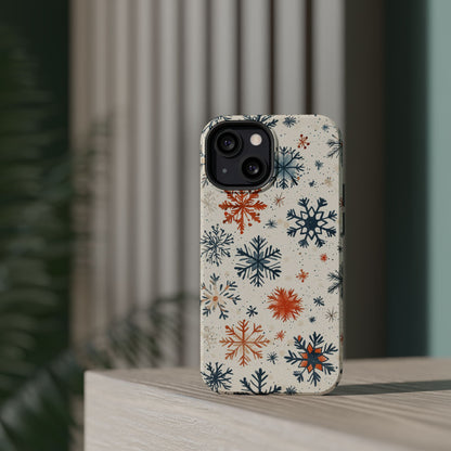 Rustic Orange and Blue Snowflake Pattern – MagSafe iPhone Series Case