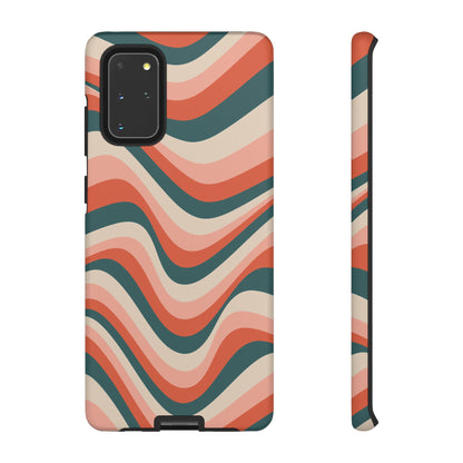 Groovy Waves Samsung Galaxy Case – Retro 70s-Inspired Stripes in Coral, Cream, and Teal