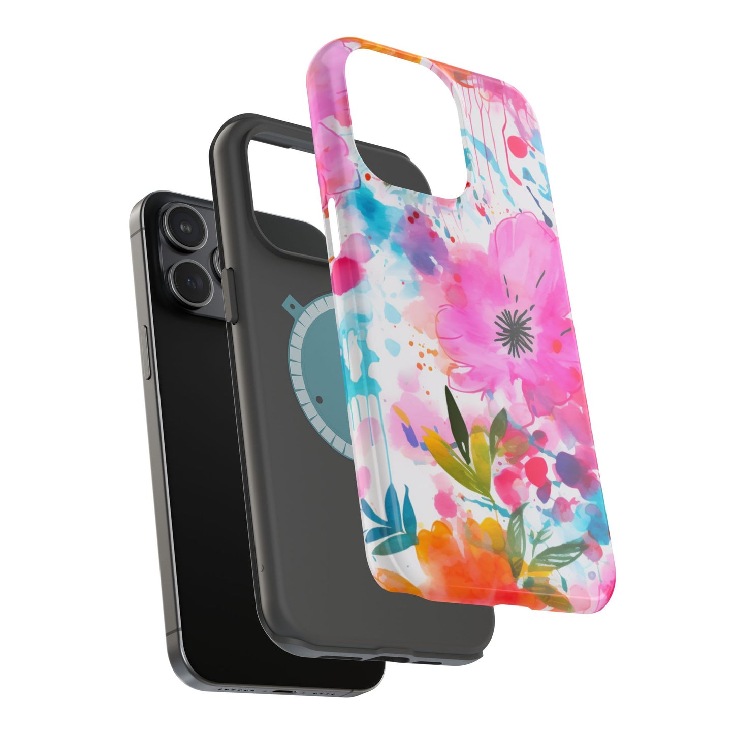 Color Splash Pink & Orange Watercolor Floral - MagSafe iPhone Case