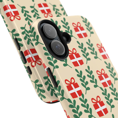 iPhone Case: Holiday Cheer – Red Gifts & Green Leaves