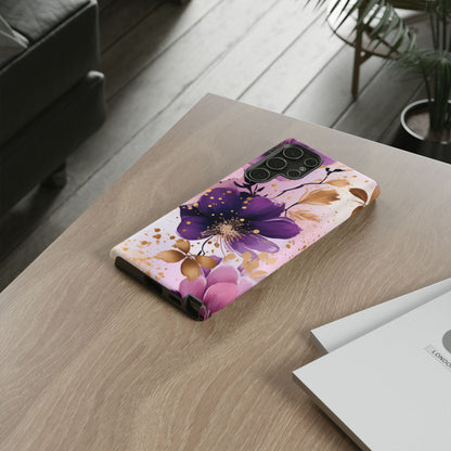 Elegant Purple & Gold Floral Samsung Galaxy Case - Luxe Flower Design